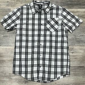 Shawn White button down blk/gray/white plaid short sleeve shirt sz XL/16